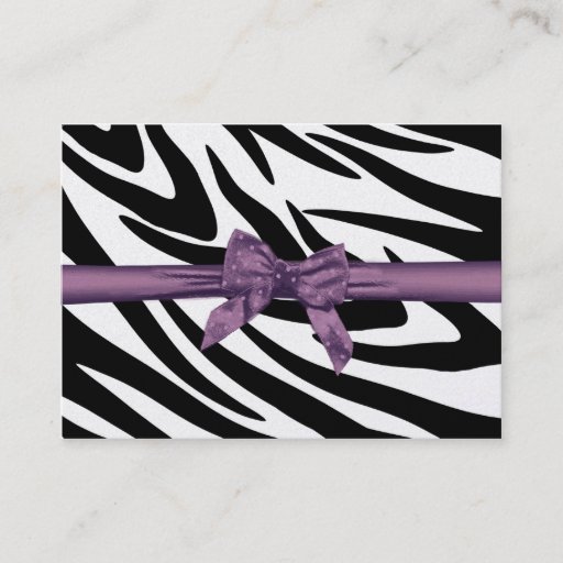 Customizable Zebra Stripe and Purple Ribbon Seating Card Business Card