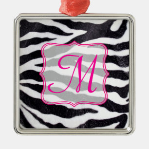 Zebra Stripe Animal Prin Monogram Initial Ornament