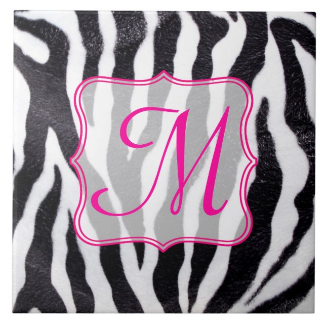 Zebra Stripe Animal Print Monogram Display Tile (Front)