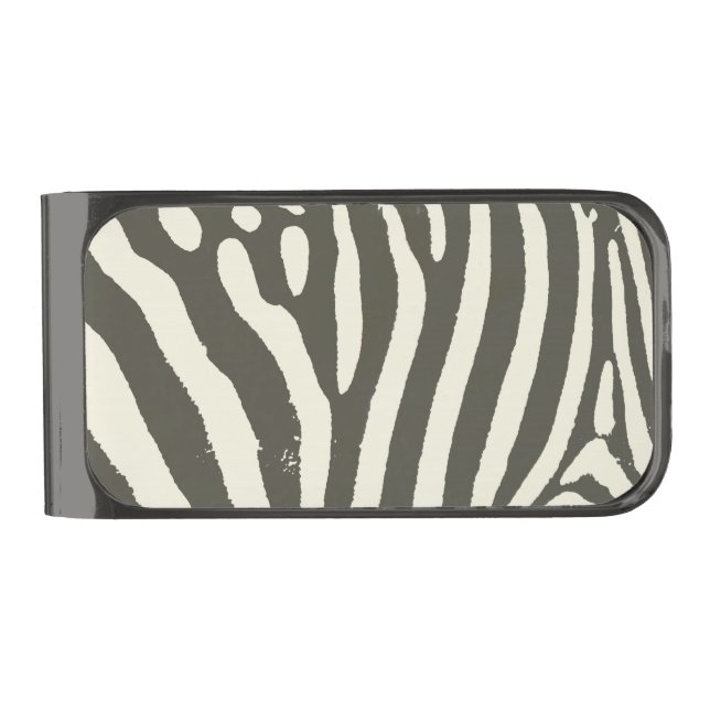 Zebra Stripe Animal Print Pattern Gunmetal Finish Money Clip (Front)