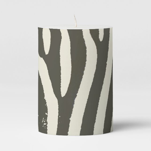Zebra Stripe Animal Print Pattern Pillar Candle (Front)