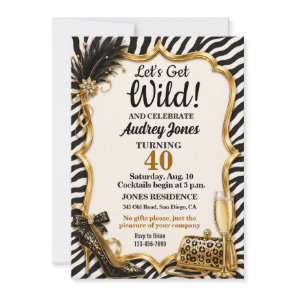 Zebra Stripe Animal Print Wild Birthday Invitation