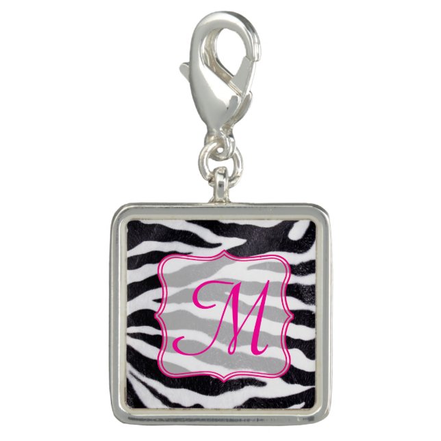 Zebra Stripe Animal Print Wild Cat Monogram Charm (Front)