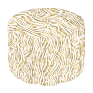 Zebra stripe animal skin print gold white pouf