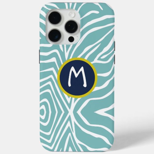 Zebra Stripe Any Color Blue Monogram iPhone 15 Pro Max Case