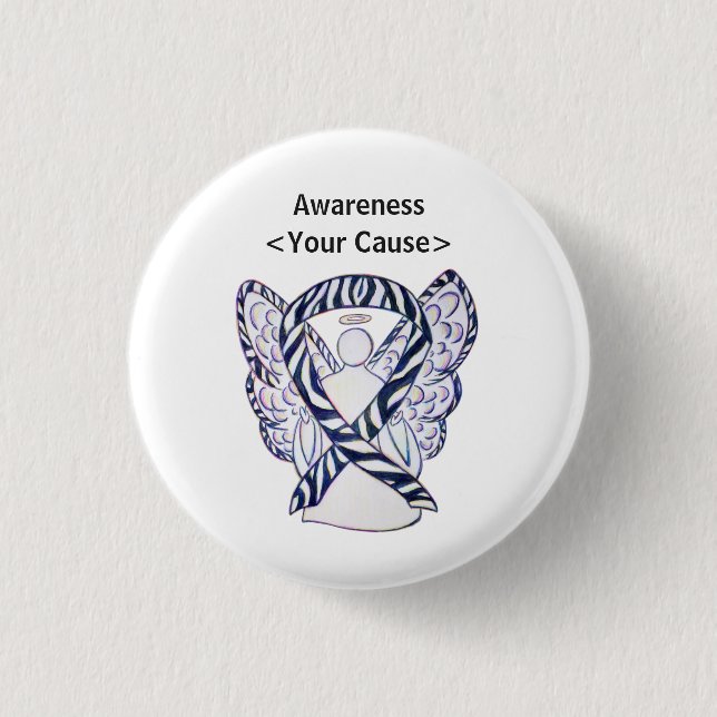 Zebra Stripe Awareness Ribbon Angel Art Button (Front)