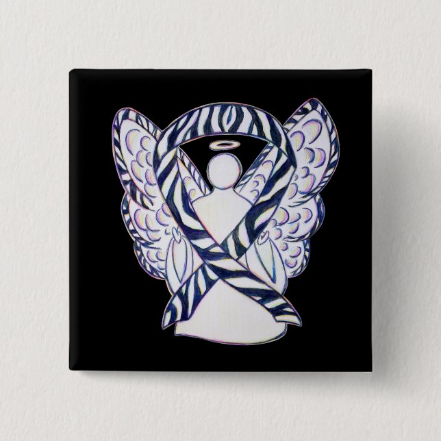 Zebra Stripe Awareness Ribbon Angel Art Button (Front)