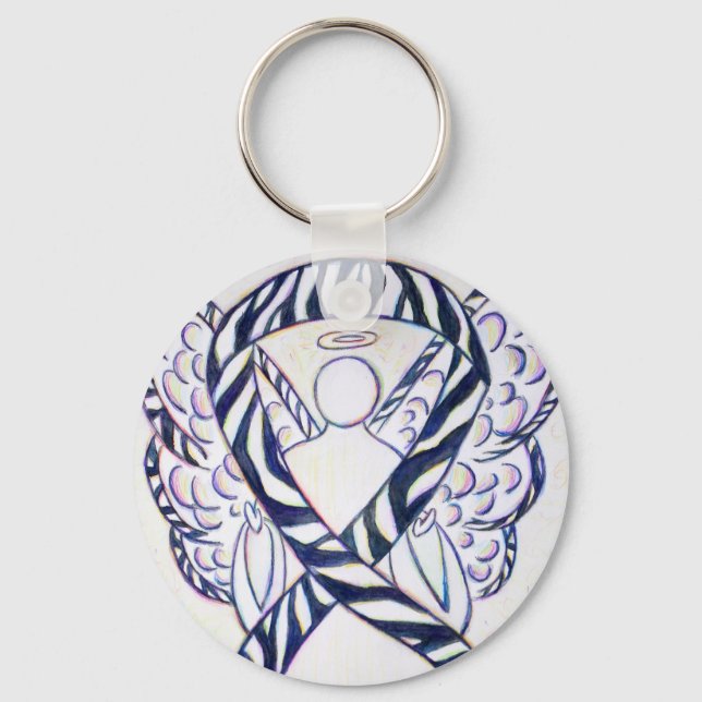 Zebra Stripe Awareness Ribbon Angel Art Keychain (Front)