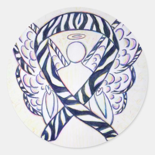 Zebra Stripe Awareness Ribbon Angel Art Stickers