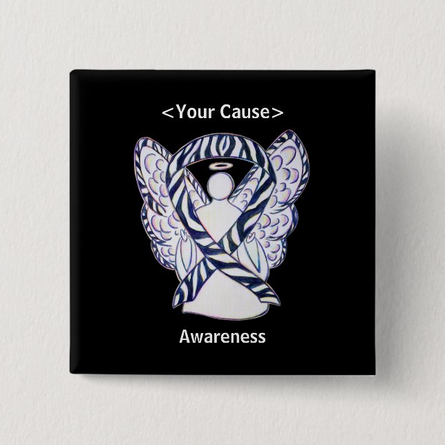 Zebra Stripe Awareness Ribbon Angel Button Pins (Front)