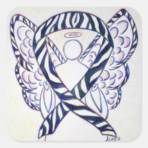 Zebra Stripe Awareness Ribbon Angel Square Decal Square Sticker