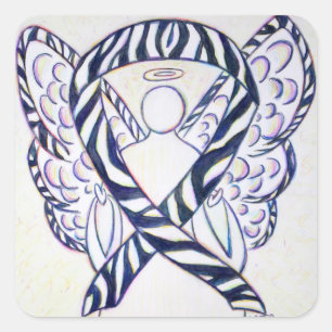 Zebra Stripe Awareness Ribbon Angel Square Decal Square Sticker