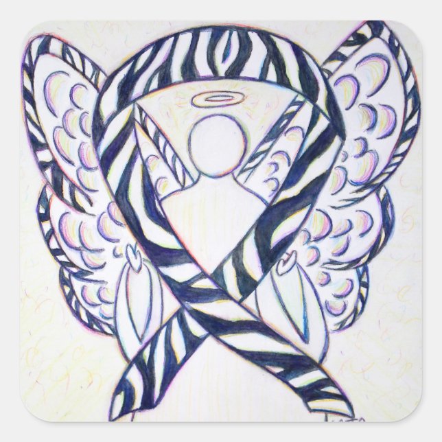 Zebra Stripe Awareness Ribbon Angel Square Decal Sticker (Front)