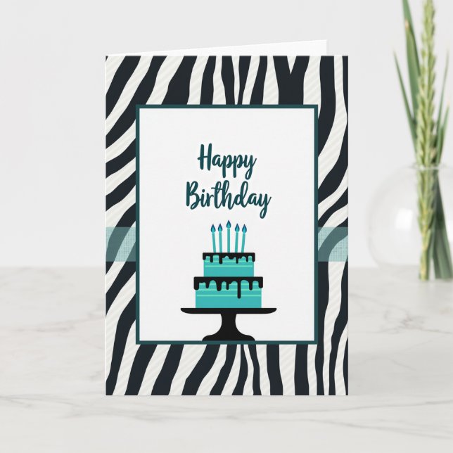 Zebra Stripe Birthday Cake Card (Front)