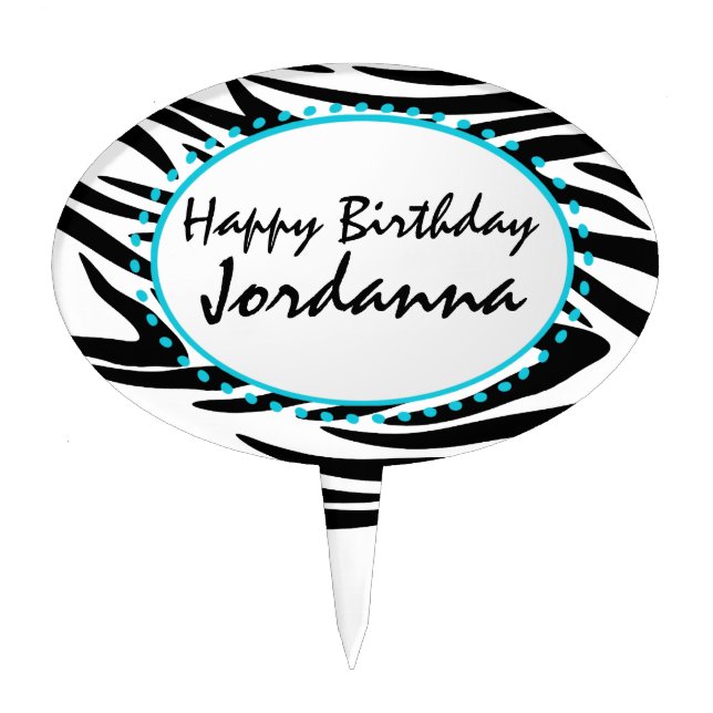 Zebra Stripe Birthday Cake Topper (Front)