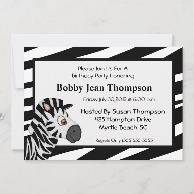 Zebra Stripe Birthday Invitation (Front)