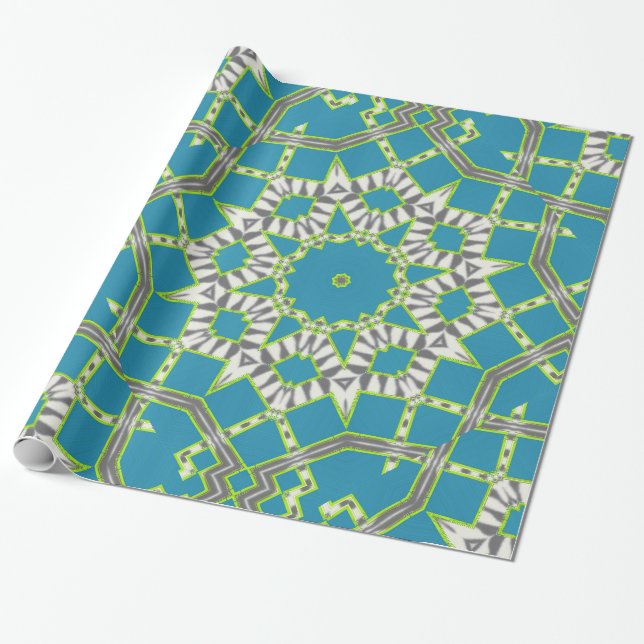 Zebra Stripe Diamond Modern Geometric Blue Pattern Wrapping Paper (Unrolled)