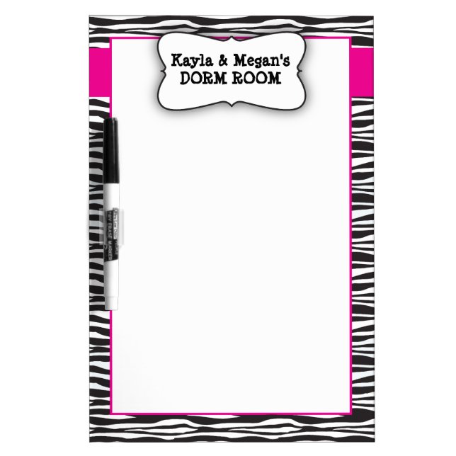 Zebra stripe dorm room dry erase white board (Front)