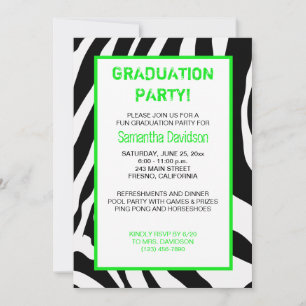Zebra Stripe Graduation Party Invitation Green