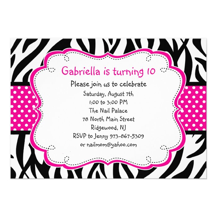 Zebra Stripe & Hot Pink Ribbon Kids Invitation