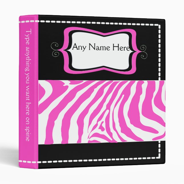 Zebra Stripe HOT Pink Trendy School Binder (Front/Spine)