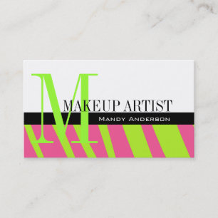 Zebra Stripe Pattern Monogram Make Up Artist Business Card