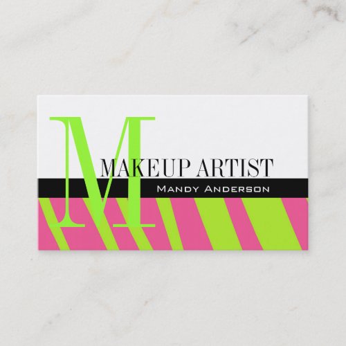 Zebra Stripe Pattern Monogram Make Up Artist Business Cards