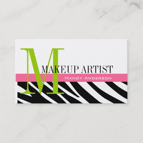 Zebra Stripe Pattern Monogram Make Up Artist Business Card