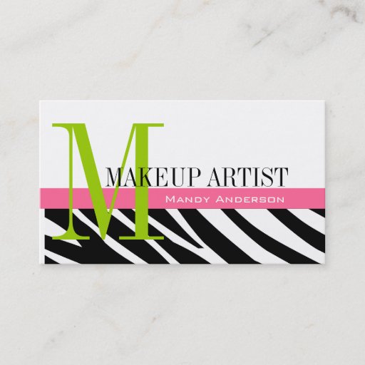 Customizable Zebra Stripe Pattern Monogram Make Up Artist Business Card