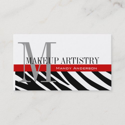 Zebra Stripe Pattern Monogram Make Up Artist Business Card Template