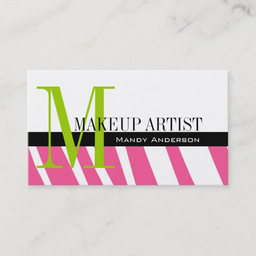 Zebra Stripe Pattern Monogram Make Up Artist Business Card Template