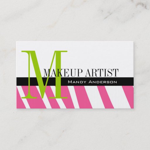 Customizable Zebra Stripe Pattern Monogram Make Up Artist Business Card Template