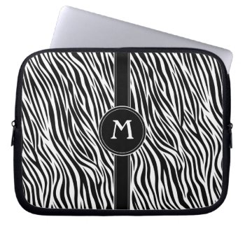 Zebra Stripe Pattern With Monogram Laptop Sleeve by icases at Zazzle