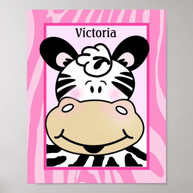 Zebra Stripe Pink Customized Nursery Art Print (Front)