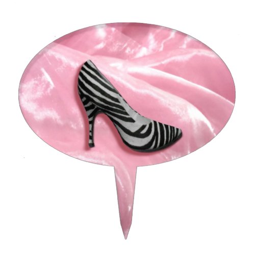 Zebra Stripe Pink Silk High Heel Shoe Fashion Cake Topper