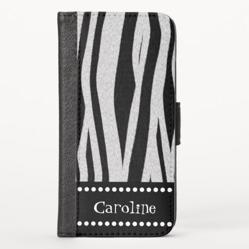 Zebra Stripe Print Add Your Name iPhone X Wallet Case