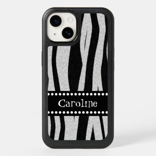 Zebra Stripe Print Add Your Name OtterBox iPhone 14 Case