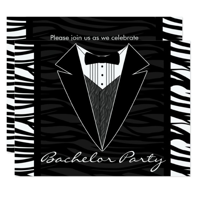 Zebra Stripe Tuxedo Bachelor Party Invitation