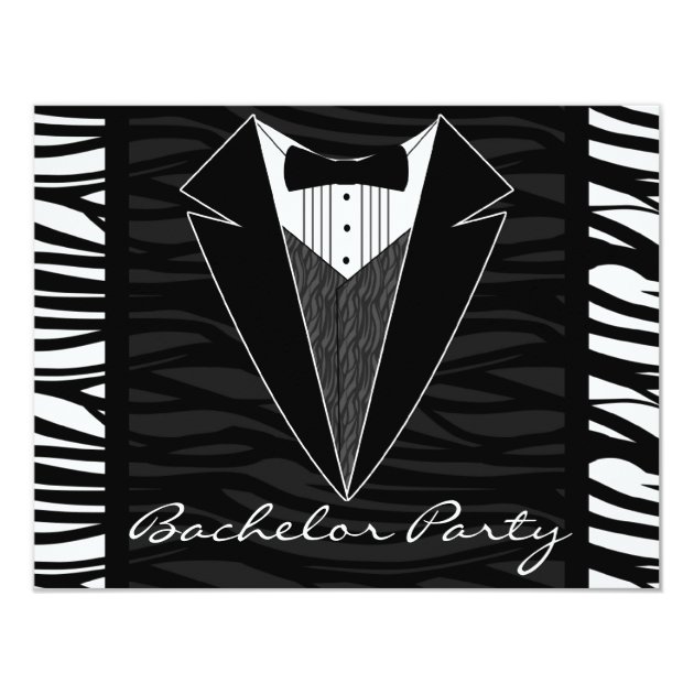 Zebra Stripe Tuxedo Bachelor Party Invitation