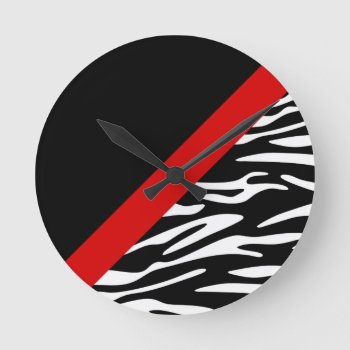 Zebra Stripe With Red Diagonal Border Wall Clock by stripedhope at Zazzle