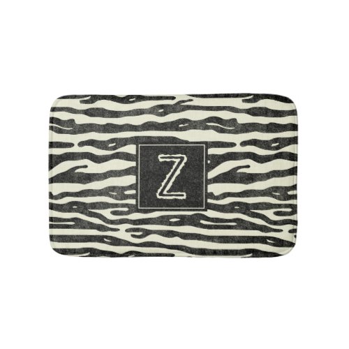 Zebra Striped Animal Print Pattern Monogrammed Bathroom Mat