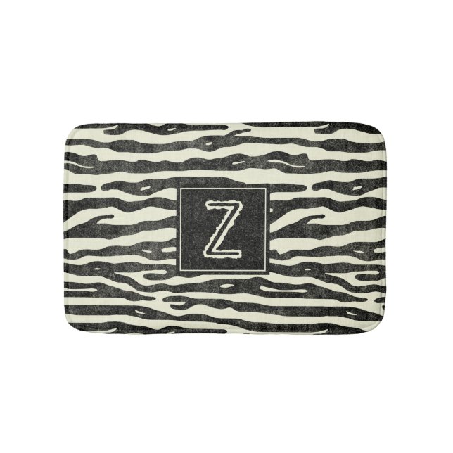Zebra Striped Animal Print Pattern Monogrammed Bathroom Mat (Front)