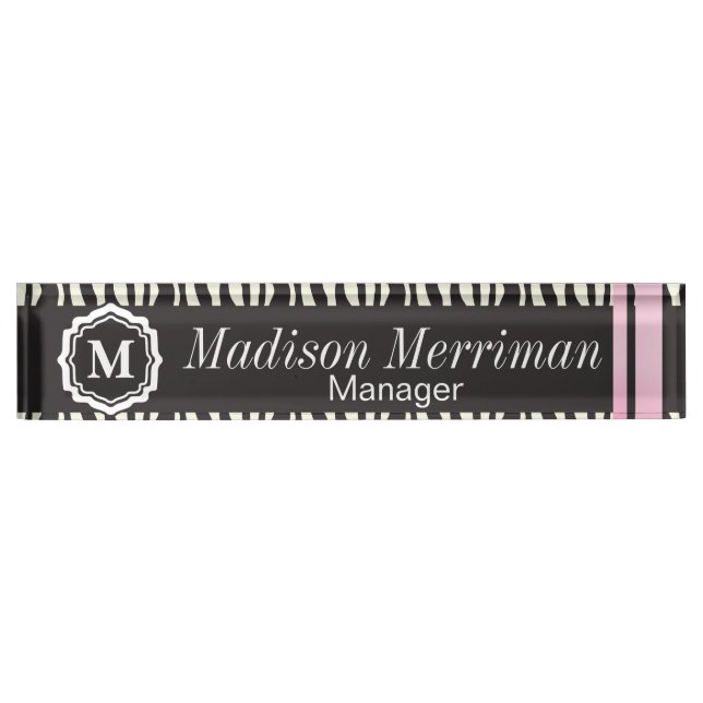 Zebra Striped Animal with Pink Bars | Personalize Nameplate (Front)