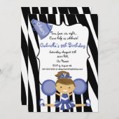 Zebra Striped Blue Cheerleader Birthday Invite (Front/Back)