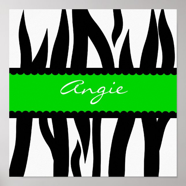 Zebra Striped Pattern Personalized Name Poster (Front)
