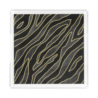 Zebra Stripes: Abstract Monochrome Seamless. Acrylic Tray