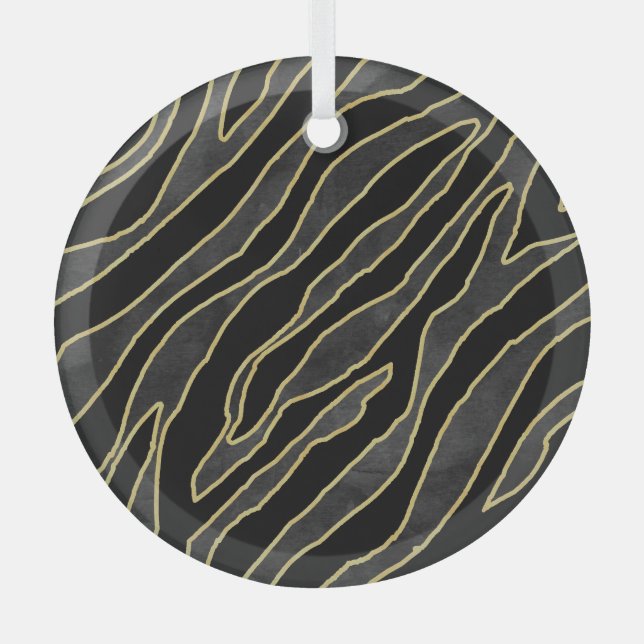 Zebra Stripes: Abstract Monochrome Seamless. Glass Ornament (Front)
