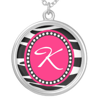 Zebra Stripes and Hot Pink Initial Necklace