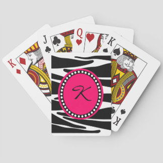 Zebra Stripes And Hot Pink Monogrammed Initial Poker Cards
