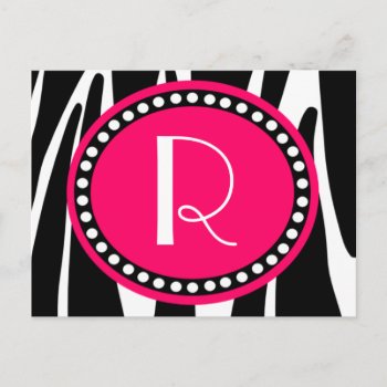 Zebra Stripes And Hot Pink Monogrammed Post Cards by csinvitations at Zazzle